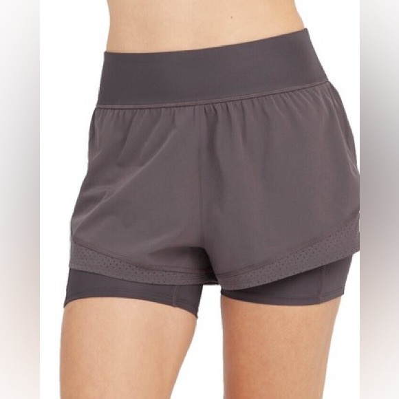 SPANX Charcoal double layered Athletic Shorts nwot - Picture 1 of 6